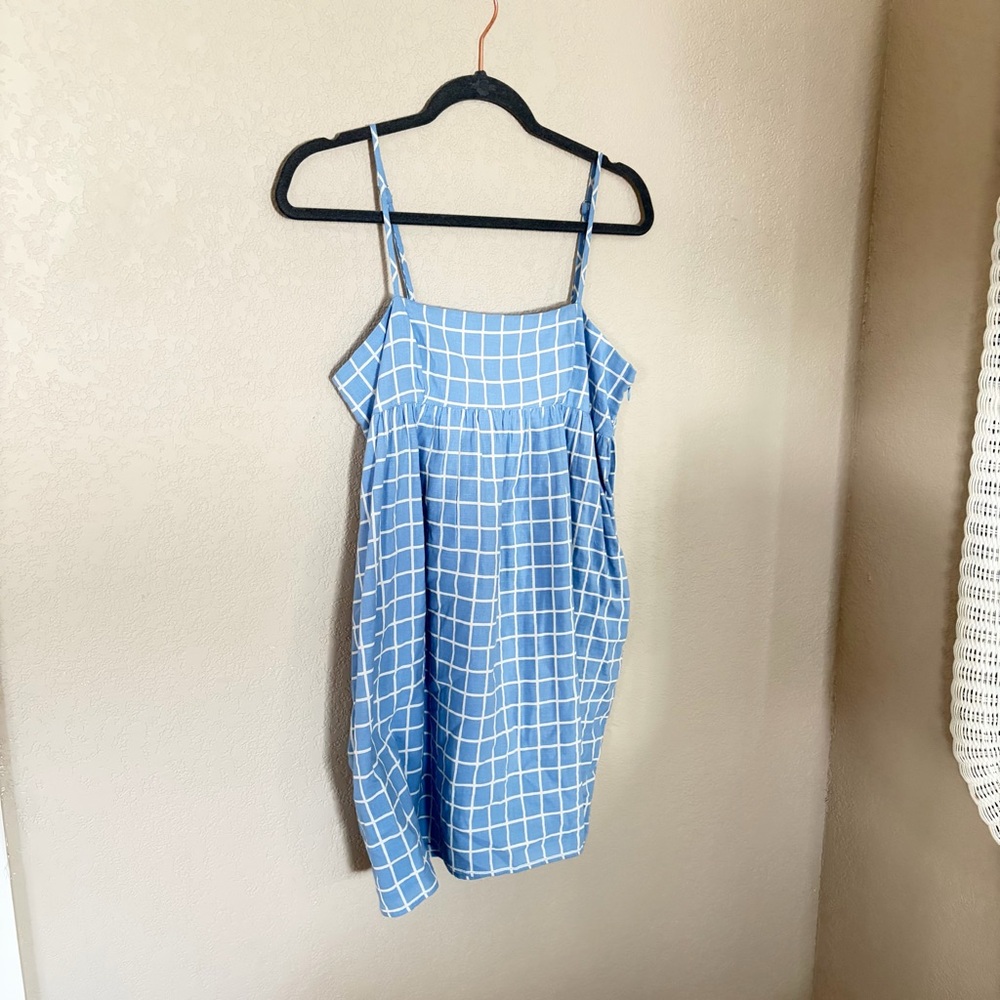 Urban Outfitters Light Blue and White Grid Sundress